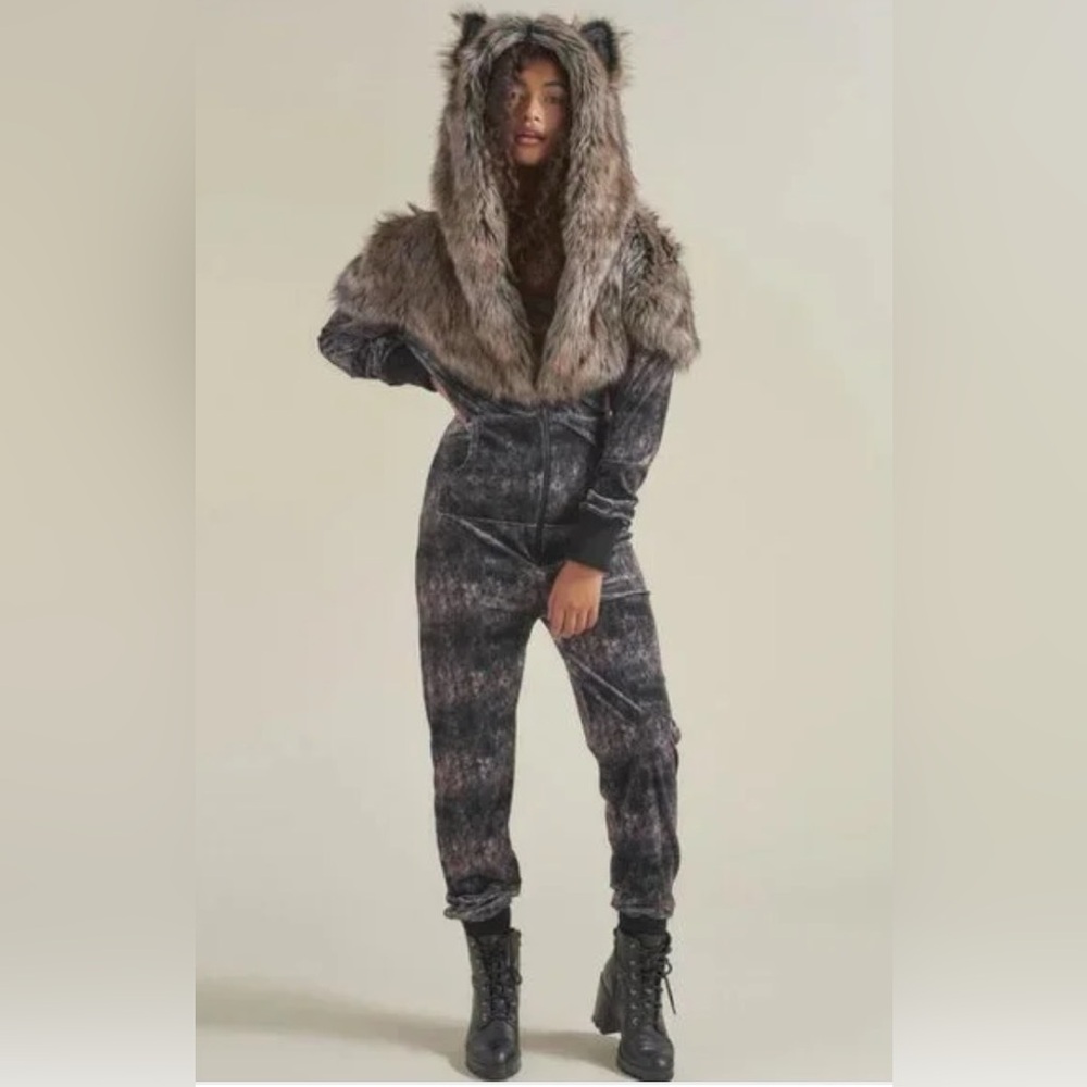 Spirithoods Grazer Wolf Faux Fur Animal Onesie Jumpsuit Festival Medium Small